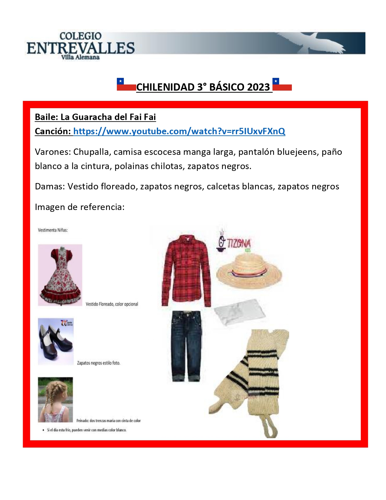 VESTUARIO CHILENIDAD 2023 Colegio Entre Valles